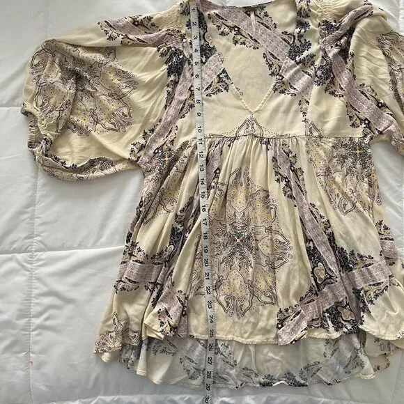 Free People Women's Girl Talk Tunic Top Dress Long Sleeve Ivory Pockets Boho XS - Picture 6 of 10